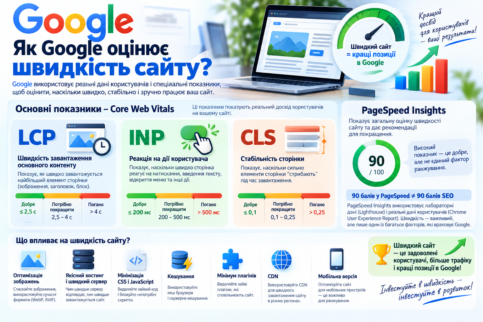 Як Google оцінює швидкість сайту: Core Web Vitals та основні показники